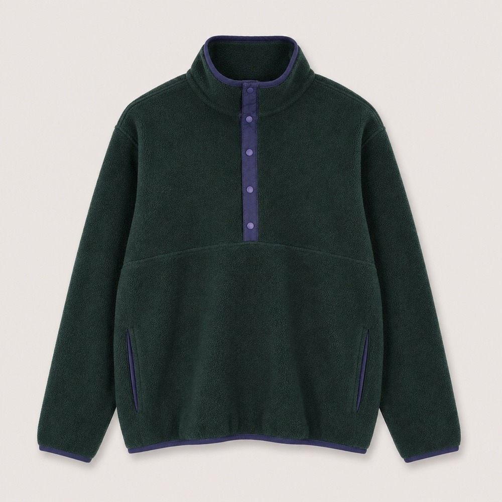 Vintage LL Bean Mens Fleece Snap Neck Pullover Jacket Green 0WN40 Med